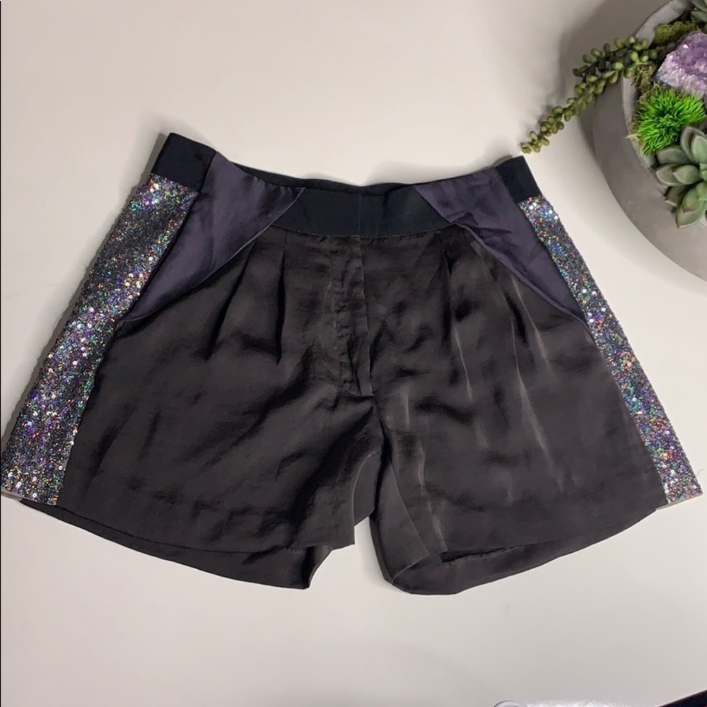 Rebecca Taylor Silk Pleated Sequin silver shimmer dress evening shorts 4 - Picture 3 of 11